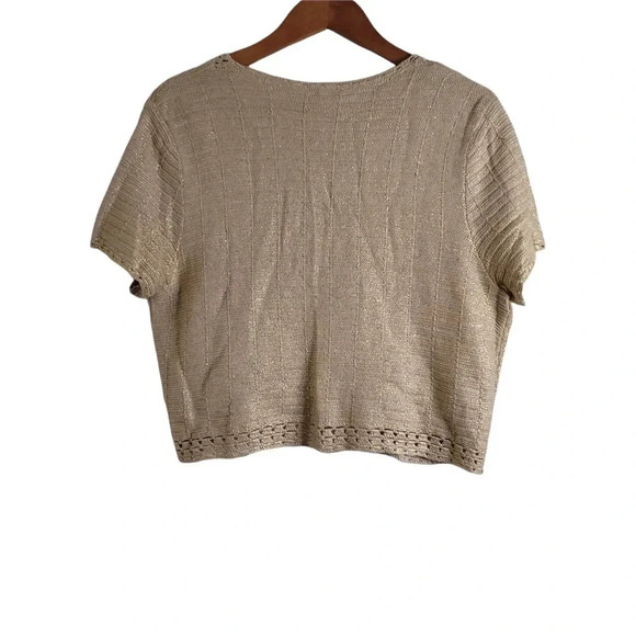 Chico's  size 2 cream gold crochet tight knit cropped sweater cardigan women's - Picture 3 of 10